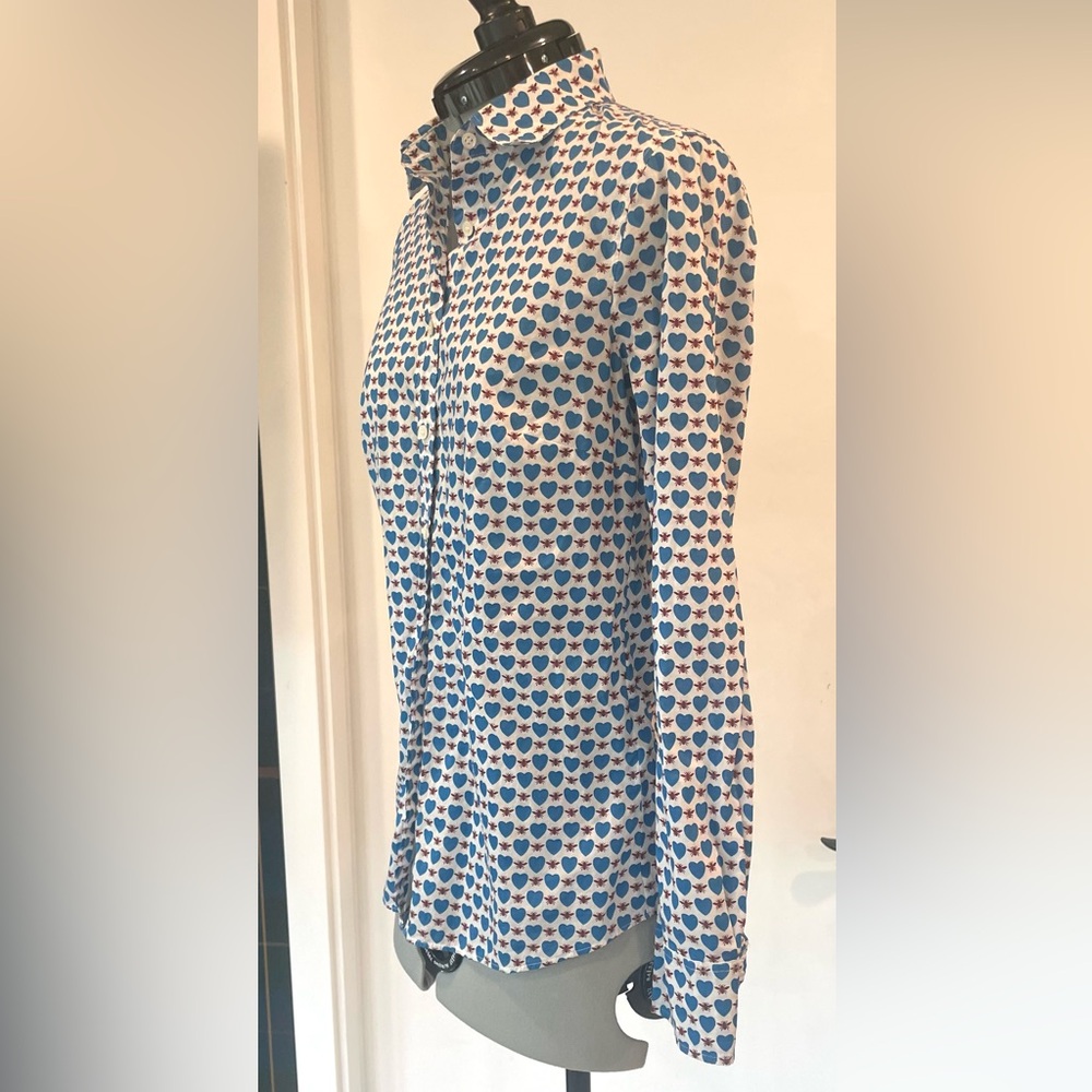 J. Crew Blue and White Heart Pattern Shirt - Picture 3 of 9